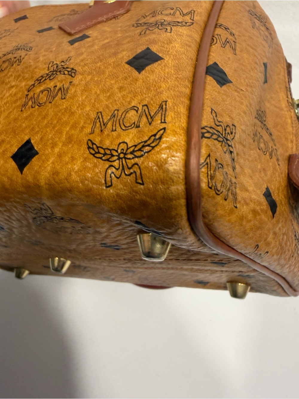 MCM Cognac Visetos Barrel Bag with Brown Leather Handles - Picture 11 of 16